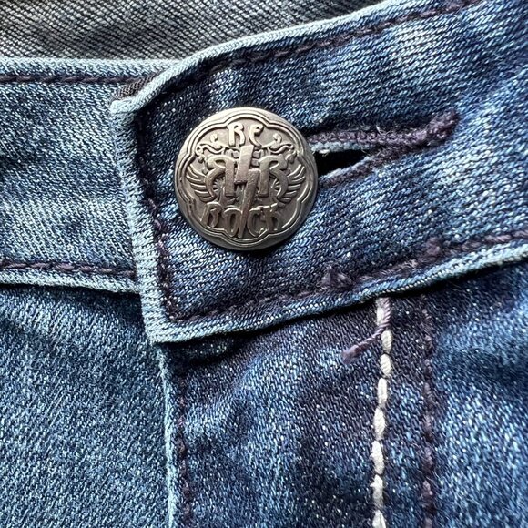 ReRock for Express Flared Low Rise Denim Jeans Distressed Style Womens Size 12L - Picture 16 of 16